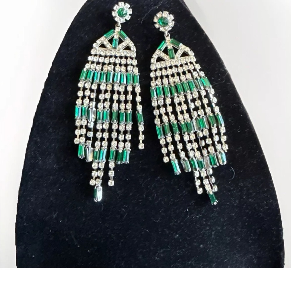 Elegant Green and Silver Dangle Earrings